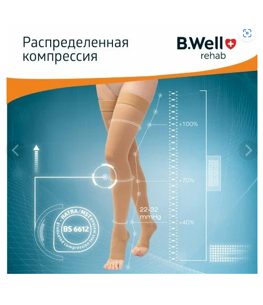 Чулок компрес. до бедра класс II 22-32 мм рт.ст. Ч2-К р. 1 крем с откр. мыском